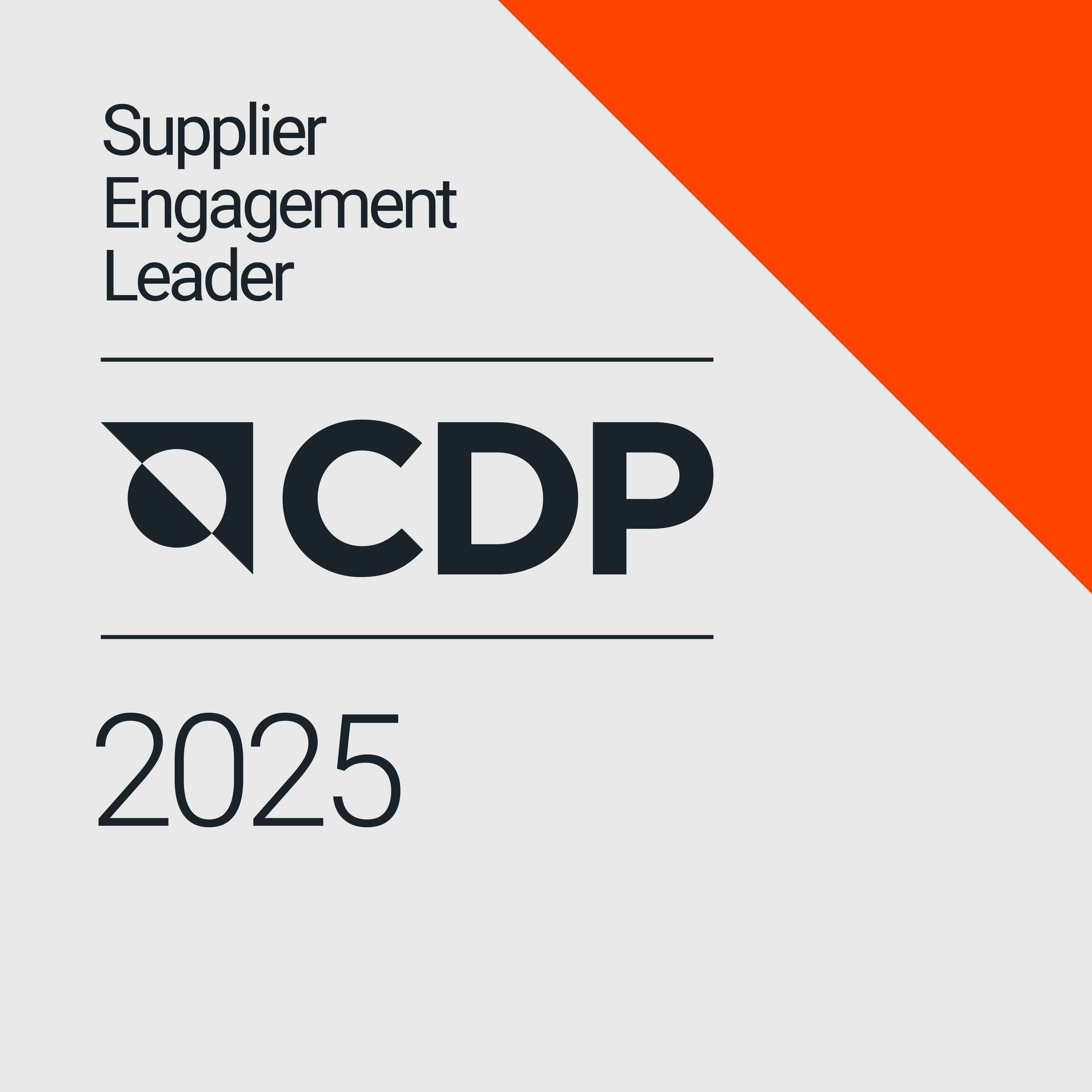 A CDP Supplier Engagement Leader 2025 badge recognizing outstanding leadership in supplier engagement and sustainable supply chain management.